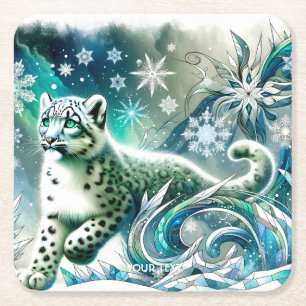 Posavasos Cuadrado De Papel Fantasy Cute Green Eyes Leopardo
