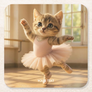 Posavasos Cuadrado De Papel Fantasy Cute Kitten Pequeña Ballerina