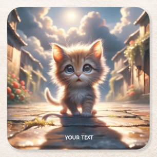 Posavasos Cuadrado De Papel Fantasy Cute Kitten Road City