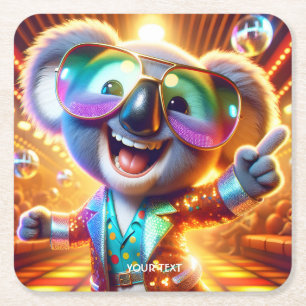 Posavasos Cuadrado De Papel Fantasy Cute Koala Dancing Disco