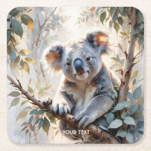 Posavasos Cuadrado De Papel Fantasy Cute Koala Tree Watercolor