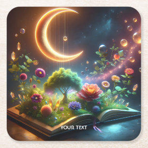 Posavasos Cuadrado De Papel Fantasy Cute Moon Garden Book
