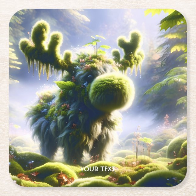 Posavasos Cuadrado De Papel Fantasy Cute Moss Moose Forest (Anverso)