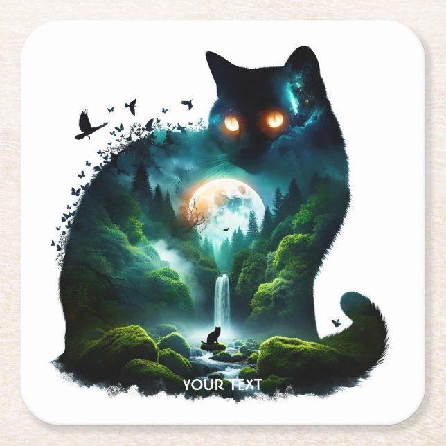 Posavasos Cuadrado De Papel Fantasy Cute Mote Waterfall Cat (Anverso)