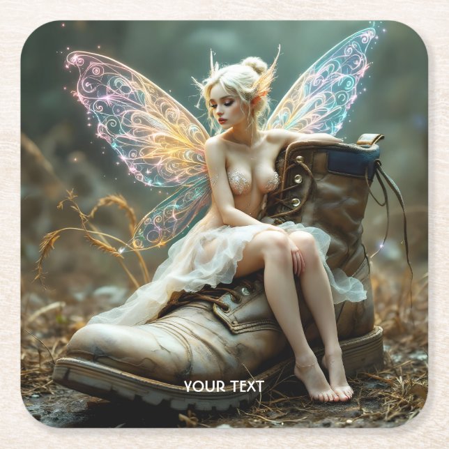 Posavasos Cuadrado De Papel Fantasy Cute Old Big Boot (Anverso)