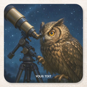 Posavasos Cuadrado De Papel Fantasy Cute Owen Telescope Noche
