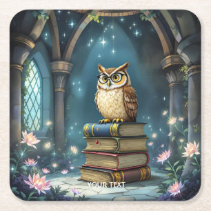 Posavasos Cuadrado De Papel Fantasy Cute Owl Glasses Libros