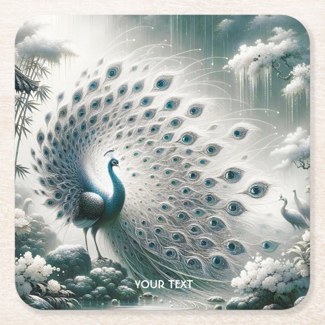 Posavasos Cuadrado De Papel Fantasy Cute Peacock Rain Tree (Anverso)