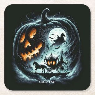 Posavasos Cuadrado De Papel Fantasy Cute Pumpkin Horario Moon