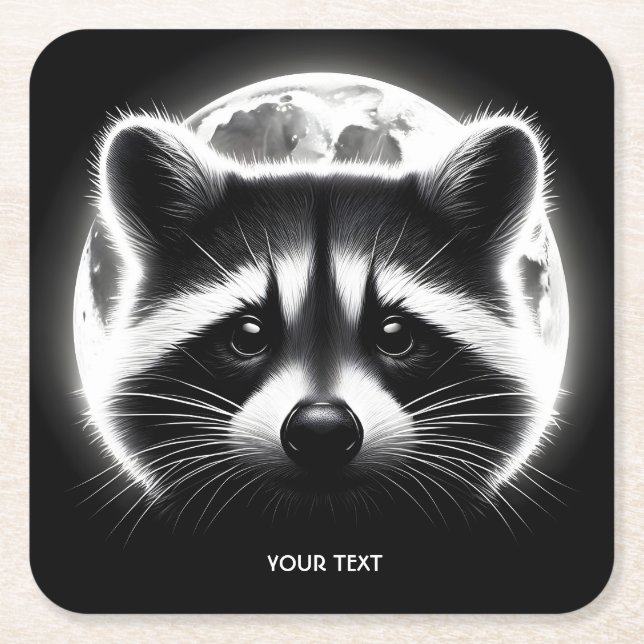 Posavasos Cuadrado De Papel Fantasy Cute Racoon Face Moon (Anverso)