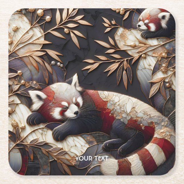 Posavasos Cuadrado De Papel Fantasy Cute Red Panda Art (Anverso)