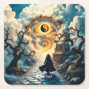 Posavasos Cuadrado De Papel Fantasy Cute Road Trees Man