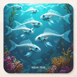 Posavasos Cuadrado De Papel Fantasy Cute Skeleton Fish School