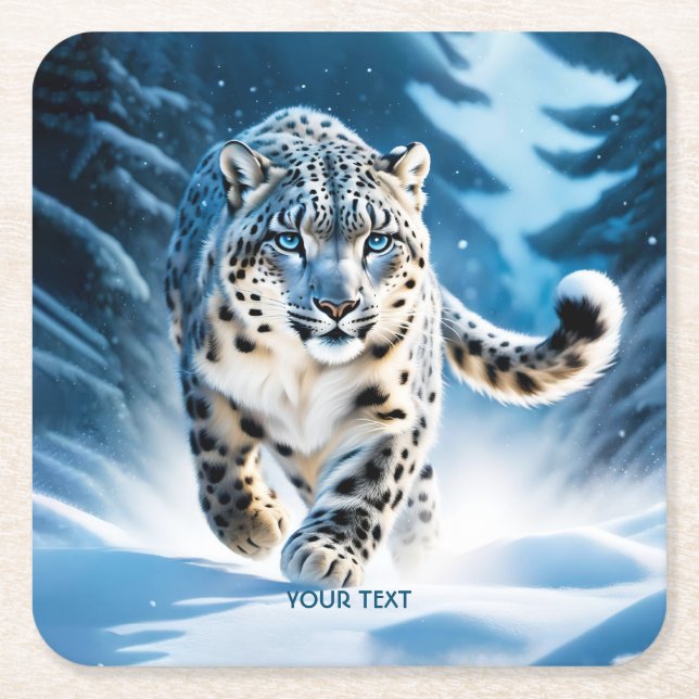 Posavasos Cuadrado De Papel Fantasy Cute Snow Leopardo (Anverso)
