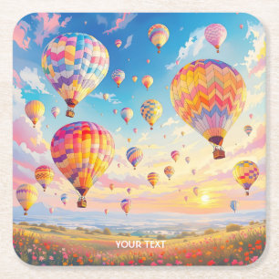 Posavasos Cuadrado De Papel Fantasy Cute Sunset Meadow Flowers