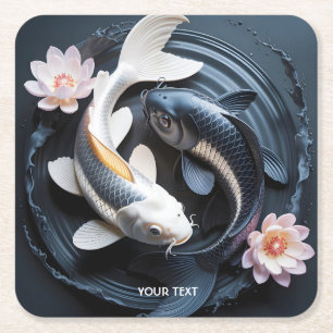 Posavasos Cuadrado De Papel Fantasy Cute Two Koi Fish