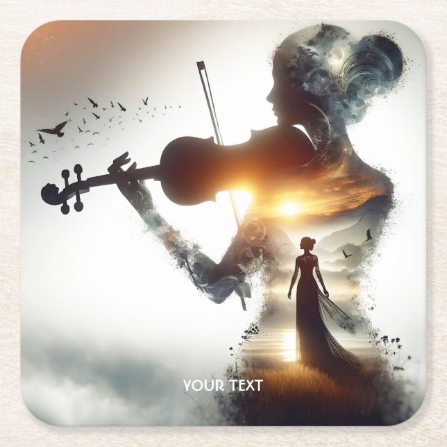 Posavasos Cuadrado De Papel Fantasy Cute Violin Chica Sun (Anverso)