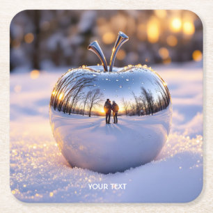 Posavasos Cuadrado De Papel Fantasy Cute Winter Snow Apple