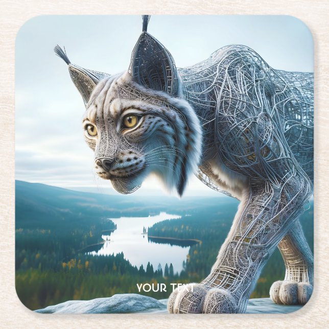 Posavasos Cuadrado De Papel Fantasy Cute Wired Lynx Forest (Anverso)