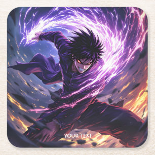Posavasos Cuadrado De Papel Fantasy Cute Wizard Boy Light
