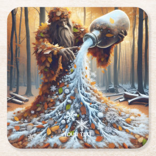 Posavasos Cuadrado De Papel Fantasy Cute Wizard Making Winter