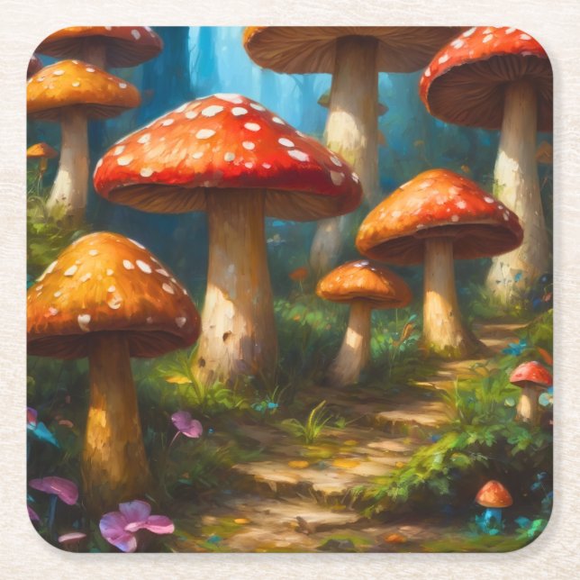 Posavasos Cuadrado De Papel Fantasy Mushrom Paper Coaster (Anverso)