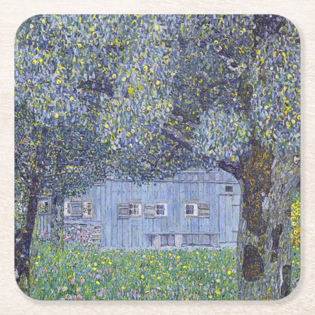 Posavasos Cuadrado De Papel Farmhouse, Gustav Klimt (Anverso)