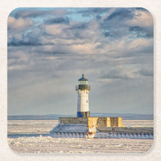 Posavasos Cuadrado De Papel Faro de aguas residuales del puerto de Duluth