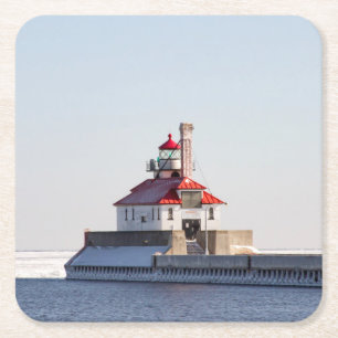 Posavasos Cuadrado De Papel Faro de aguas residuales del puerto de Duluth