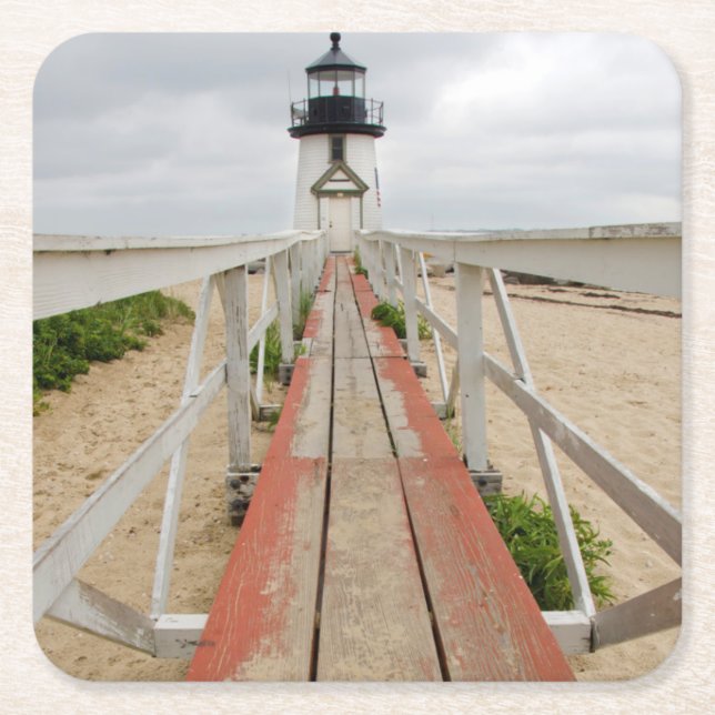Posavasos Cuadrado De Papel Faro de Brant Point (Anverso)