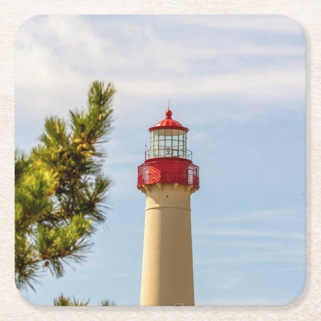 Posavasos Cuadrado De Papel Faro de Cape May (Anverso)