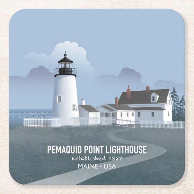 Posavasos Cuadrado De Papel Faro de Pemaquid Point (Anverso)