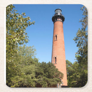 Posavasos Cuadrado De Papel Faro de playa de Currituck