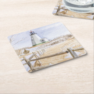 Posavasos Cuadrado De Papel Faro de Plymout Acuarela