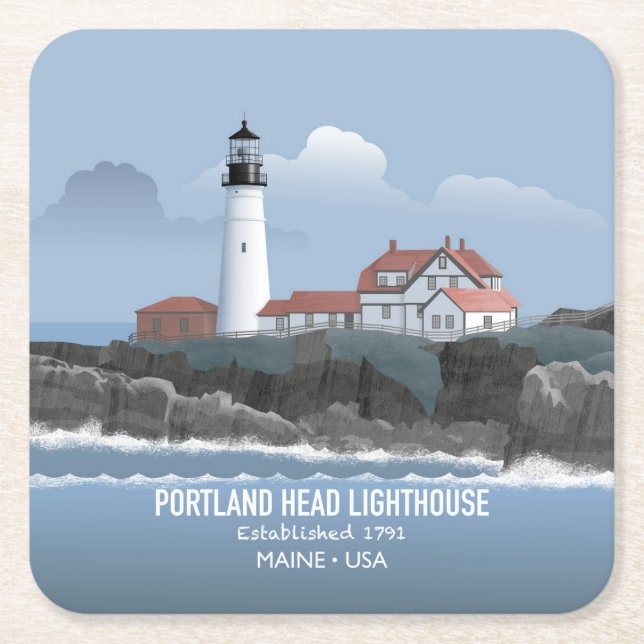 Posavasos Cuadrado De Papel Faro de Portland Head (Anverso)