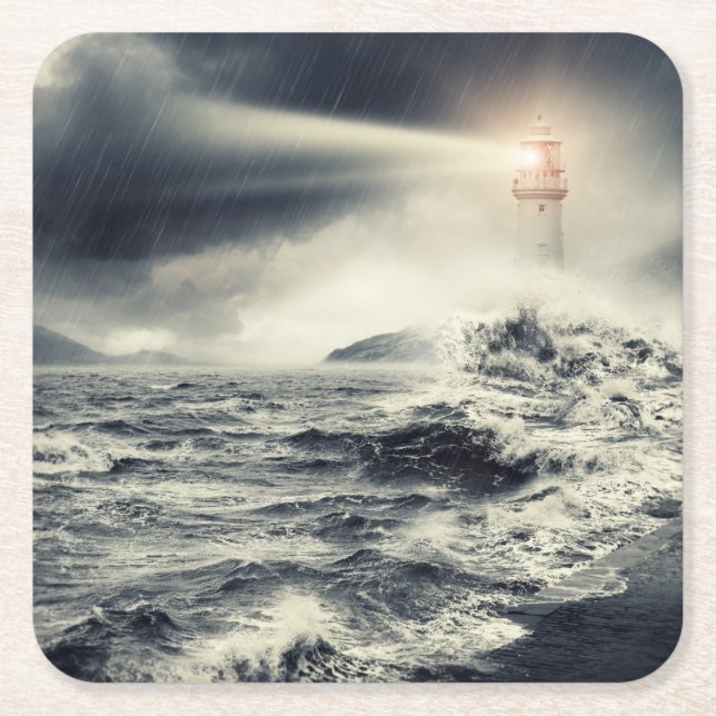 Posavasos Cuadrado De Papel Faro del faro (Anverso)