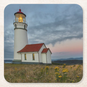 Posavasos Cuadrado De Papel Faro más antiguo de Oregon en Cape Blanco State