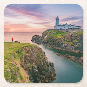 Posavasos Cuadrado De Papel Faro principal el Donegal, Irlanda de Fanad