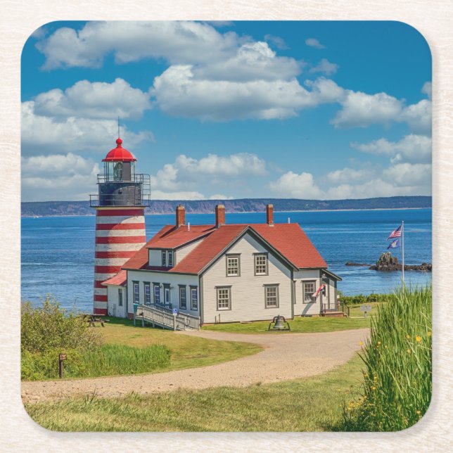 Posavasos Cuadrado De Papel Faro West Quoddy Head, Lubec, Maine (Anverso)