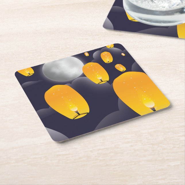 Posavasos Cuadrado De Papel Faros del cielo chino (En perspectiva)