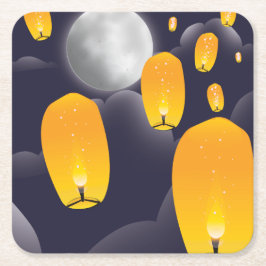 Posavasos Cuadrado De Papel Faros del cielo chino