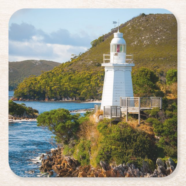 Posavasos Cuadrado De Papel Faros | Faro de la isla Bonnet (Anverso)