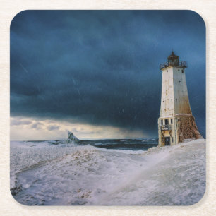 Posavasos Cuadrado De Papel Faros   Faro Frankfort Lago Michigan