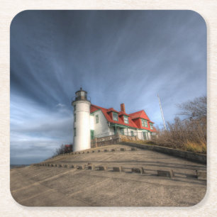 Posavasos Cuadrado De Papel Faros Point Betsie Lake Michigan
