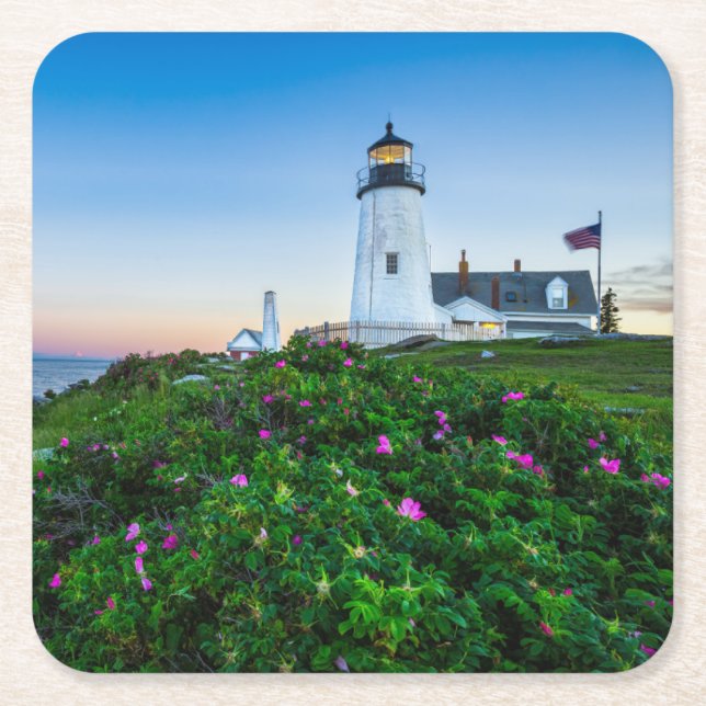 Posavasos Cuadrado De Papel Faros | Point Lighthouse Bristol Maine (Anverso)