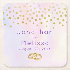 Posavasos Cuadrado De Papel Faux Gold Confetti en color morado