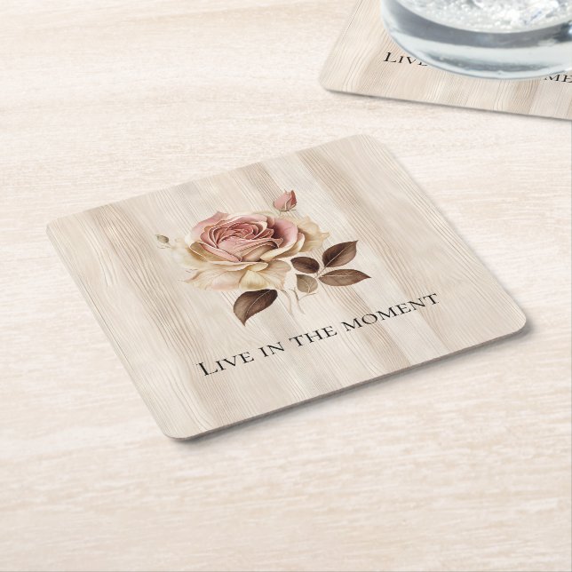 Posavasos Cuadrado De Papel Faux Rusam Cream Pink Rose Wood (En perspectiva)