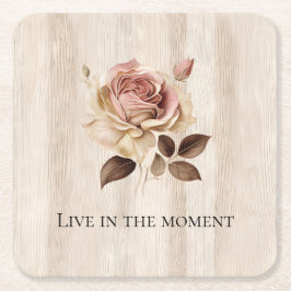 Posavasos Cuadrado De Papel Faux Rusam Cream Pink Rose Wood