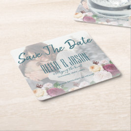Posavasos Cuadrado De Papel Faux Vellum Floral Photo Boda Tying Knot