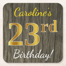 Faux Wood, Faux Gold 23rd Birthday + Custom Name